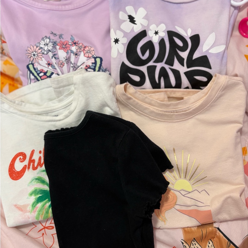 Girls' Short-Sleeve Graphic Tees - Pastel Pink, Lavender, Black, White, Cream